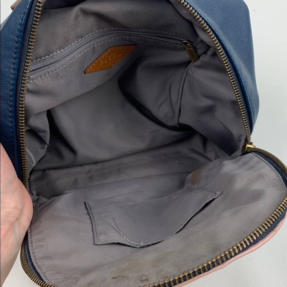 Fossil Multicolored Backpack Bag Navy Blue Gold Brown Pink Adjustable Zip Close - Picture 7 of 16